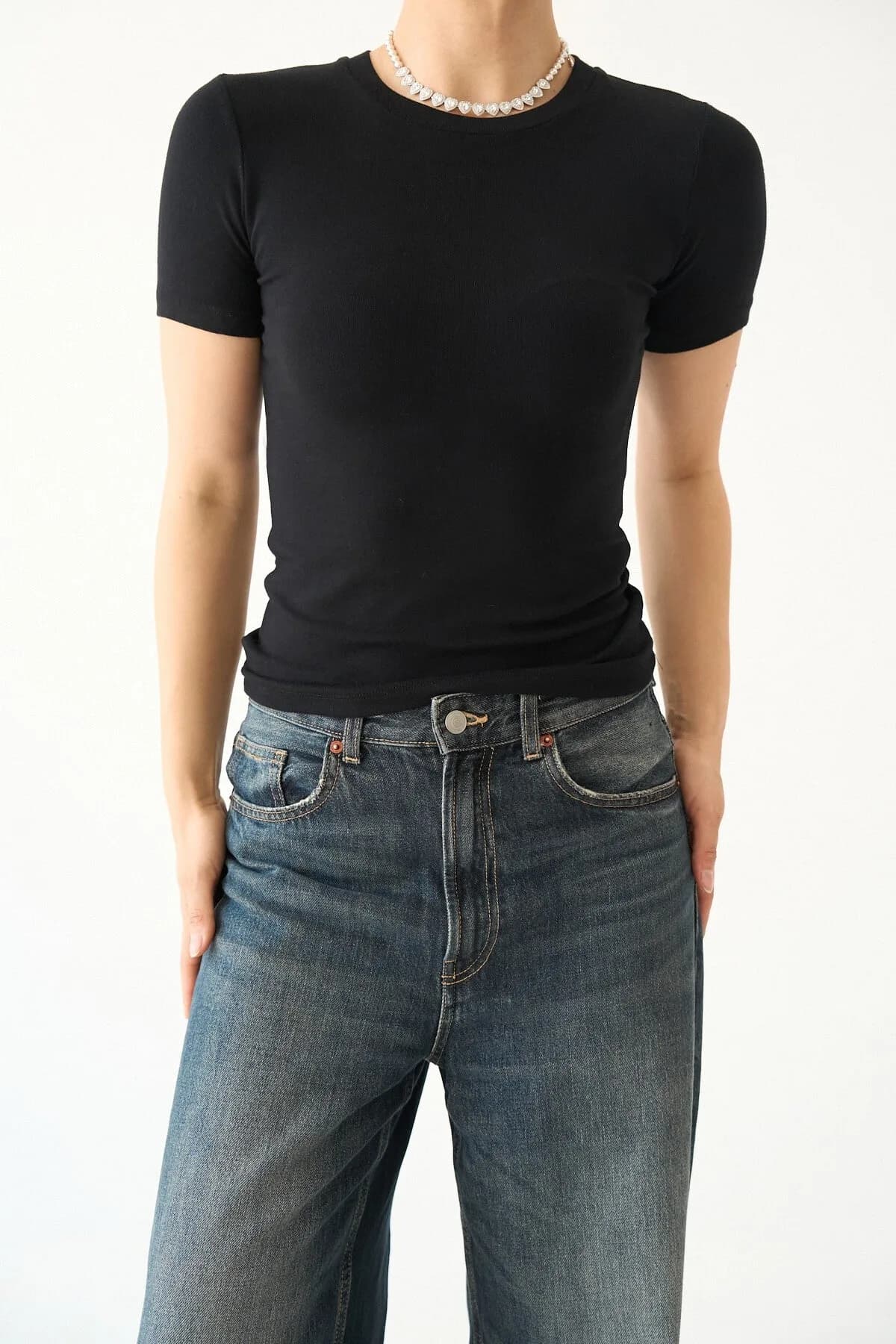 Siyah Kısa Kol Düz T-Shirt