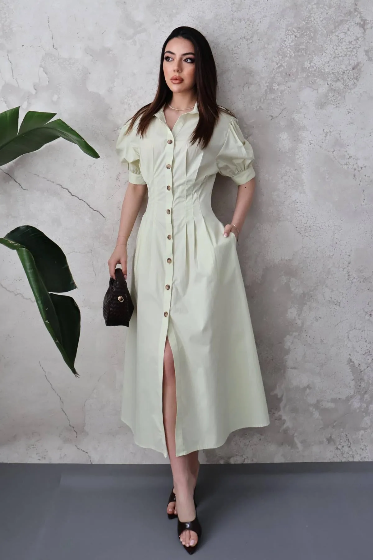 Mint Pileli Poplin Elbise - Mint