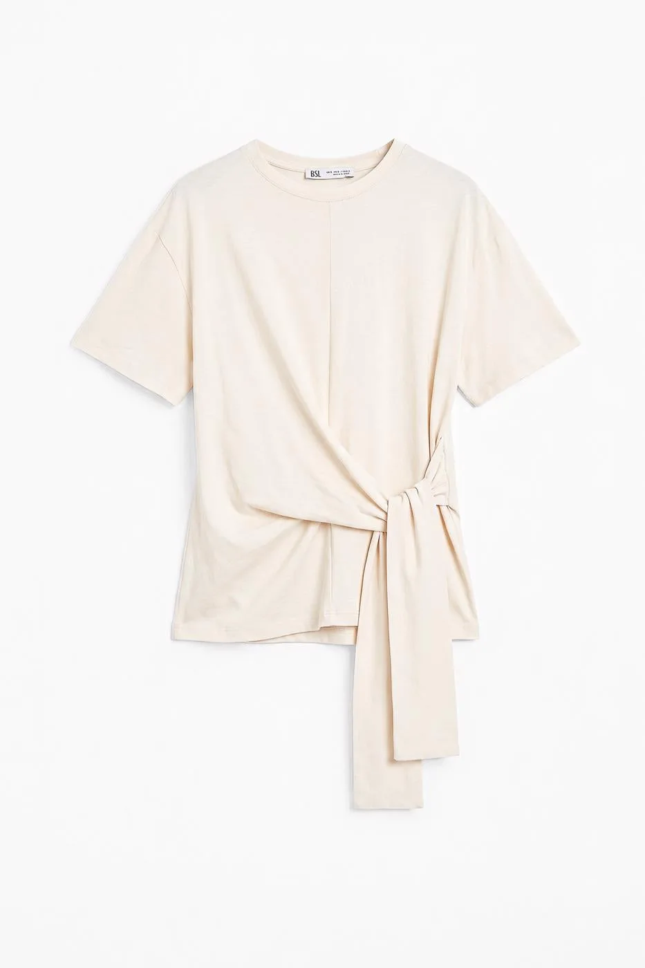 Knotted and Short Sleeve T-shirt - Ecru