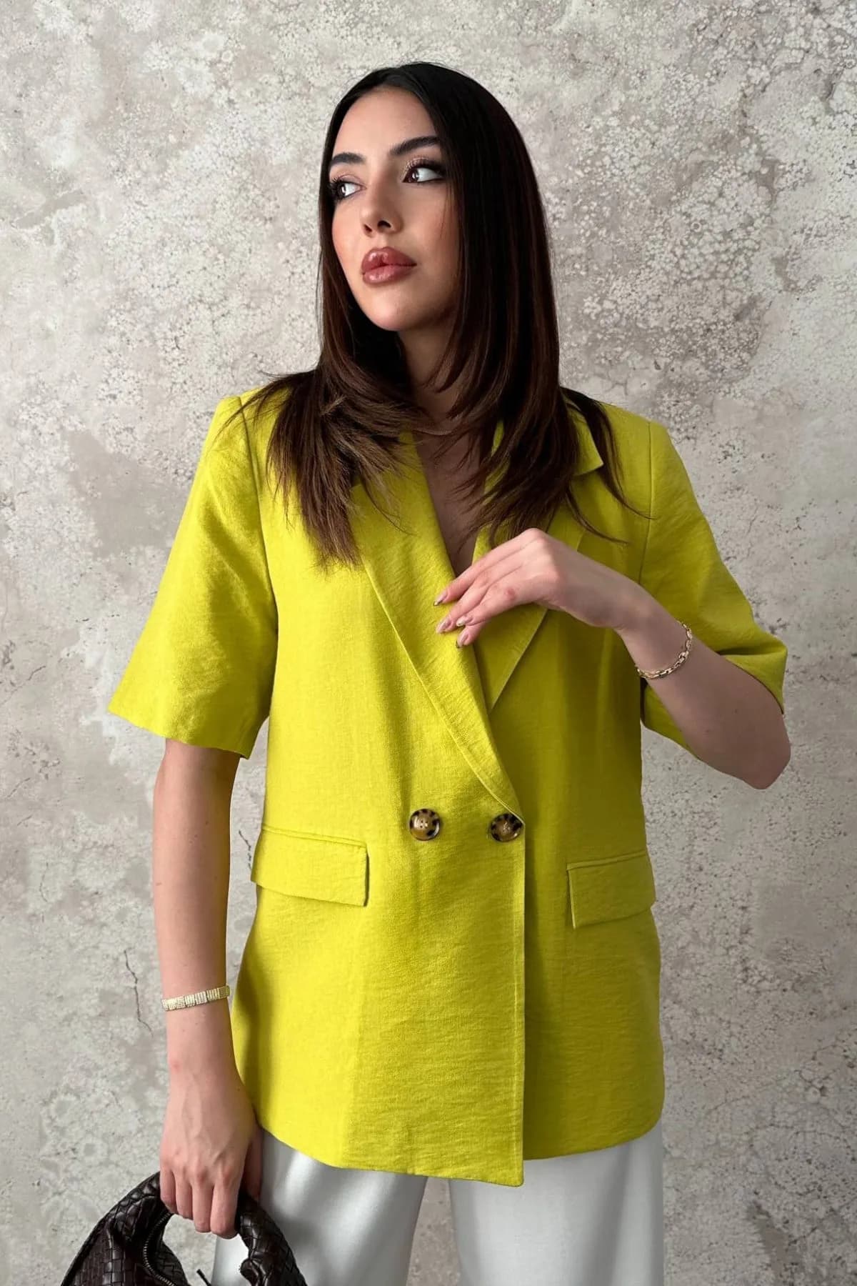 Olive 2 Düğmeli Kısakol Ceket - Olive