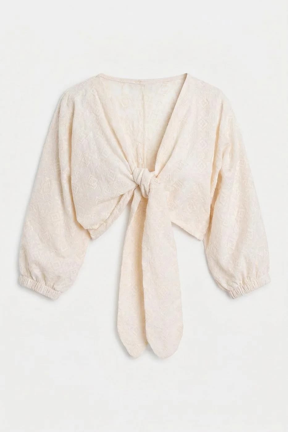 Cotton Tie Blouse - Ecru
