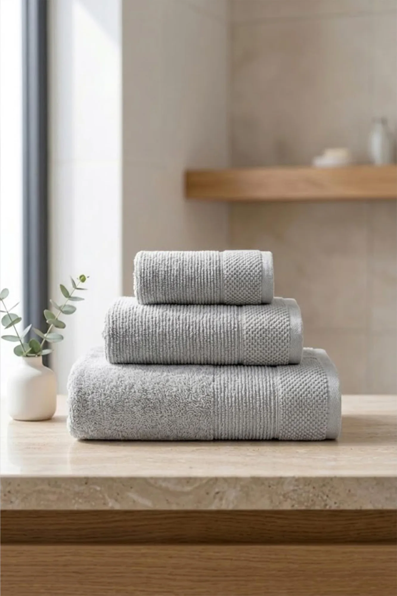 Be-0829St-Gy %100 Pamuk Gri 3 Lü Set, 30X50 Cm, 50X90 Cm, 70X140 Cm Havlu Seti - GRİ