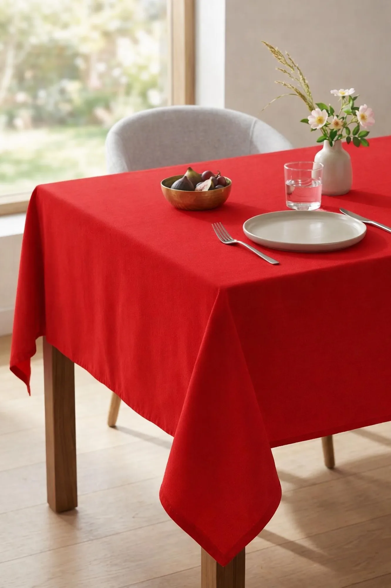 Be-28457-Rd %100 Pamuk Kırmızı Düz 150*200 Cm Masa Örtüsü - KIRMIZI