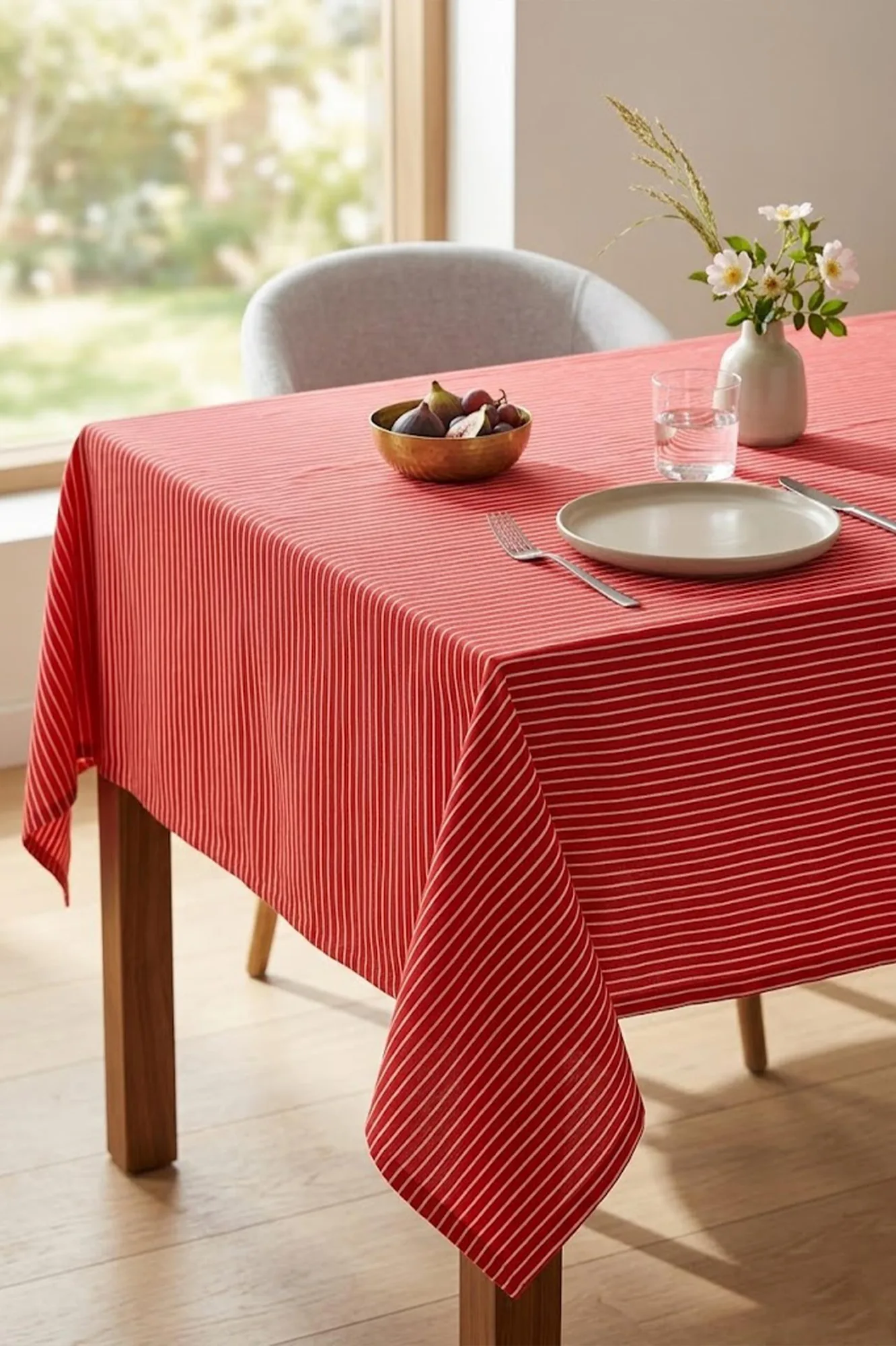 Be-28456-Rd %100 Pamuk Kırmızı Çizgili 150*200 Cm Masa Örtüsü - KIRMIZI