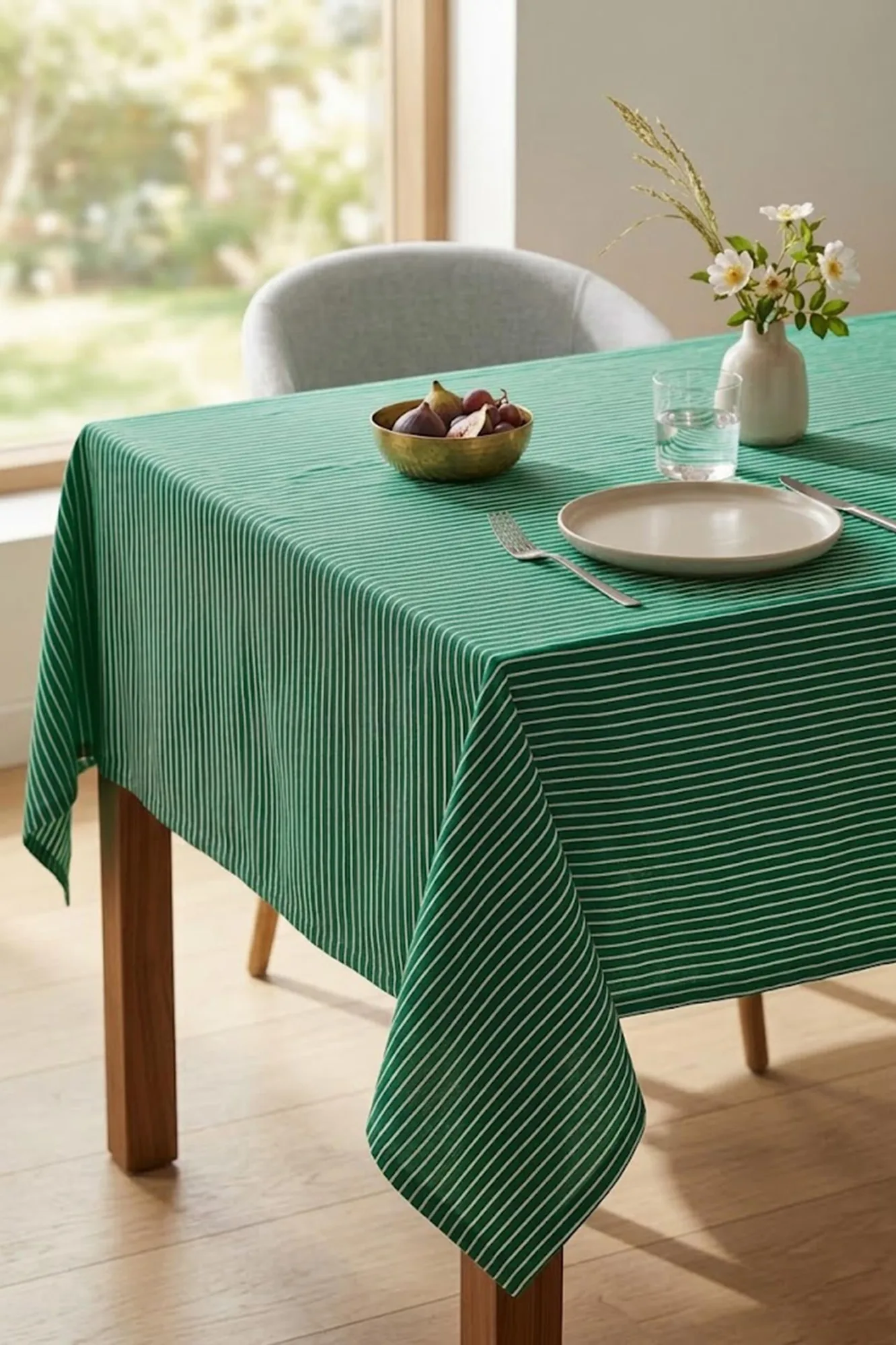 Be-28456-Gr %100 Pamuk Yeşil Çizgili 150*200 Cm Masa Örtüsü - YEŞİL