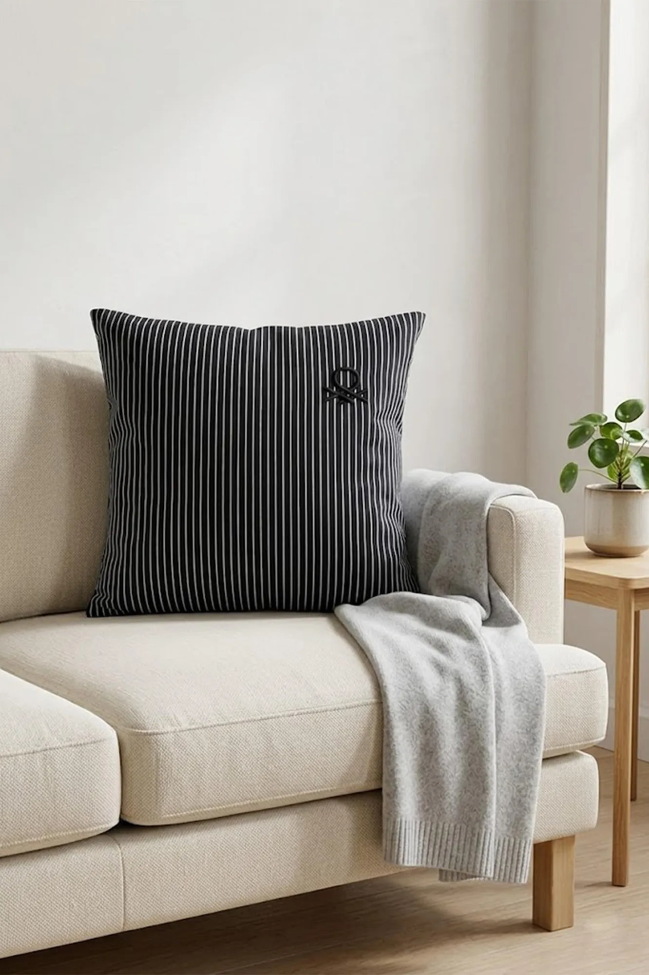 Be-28464-Bk 100% Pamuk 45*45 Cm Çizgili Kırlent Dolu Siyah Çizgili - SİYAH