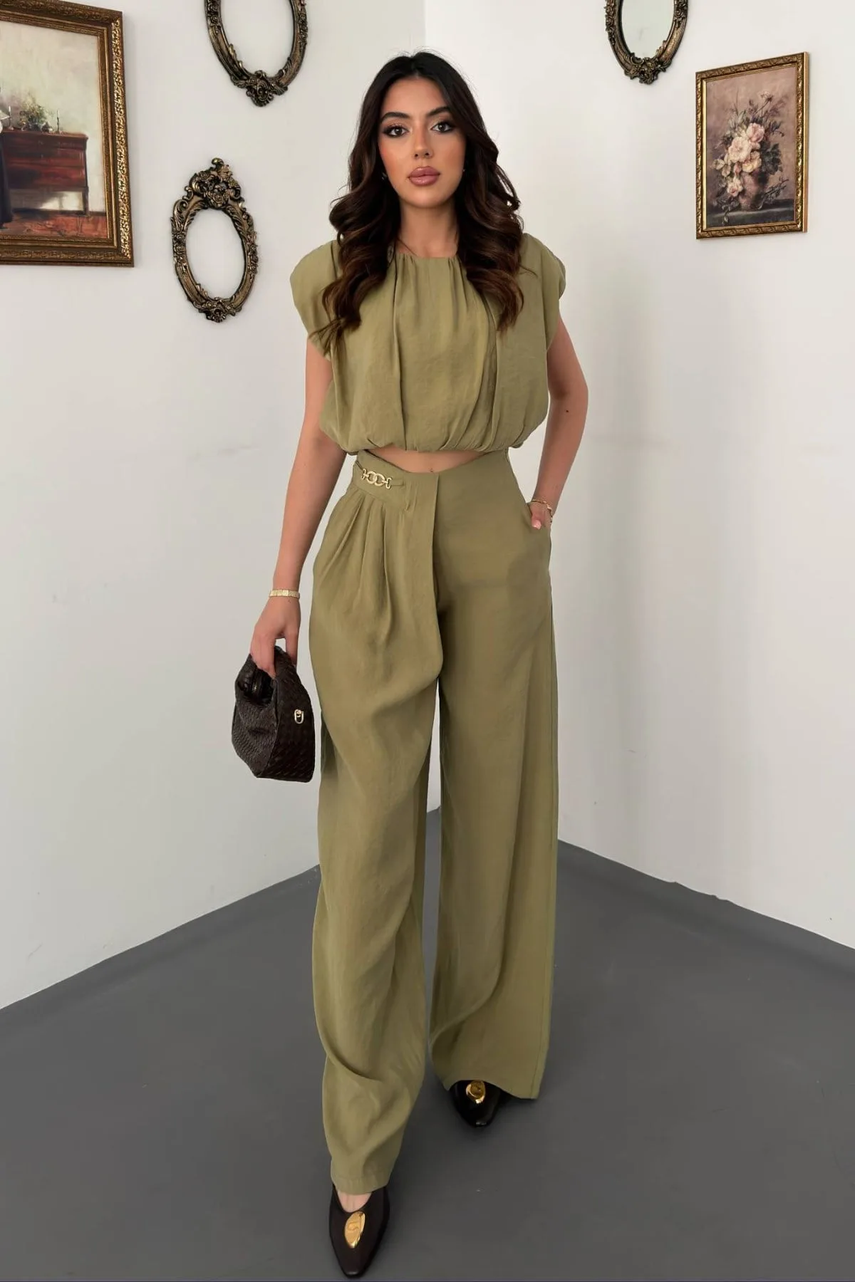 Olive Modal Bluz Ve Pantolon Takım - Olive