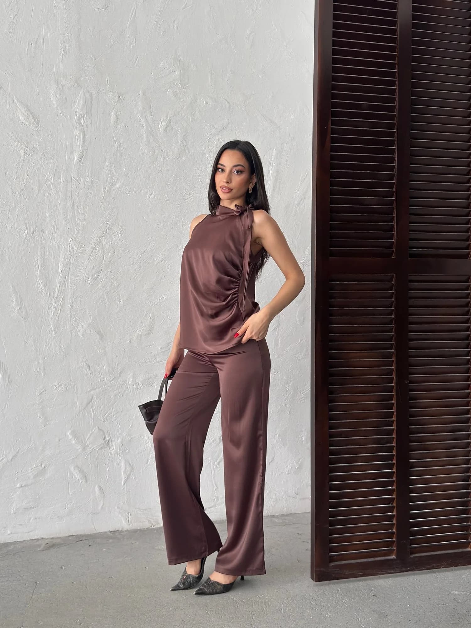 3149 BLUZ SATEN - BLUE - MAVİ