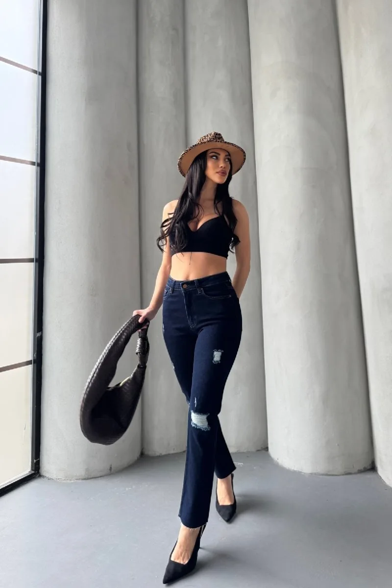 Mom Fit Kot Pantolon 1900 - Slaplı Lacivert