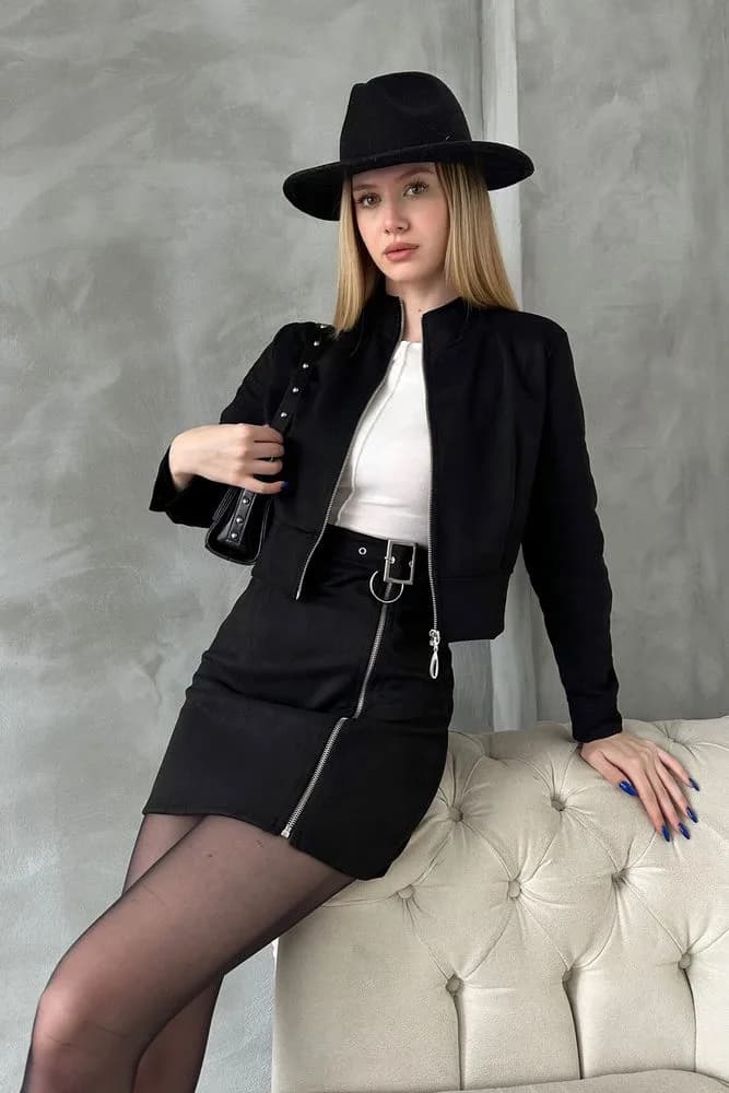 Süet Crop Toptan Mont