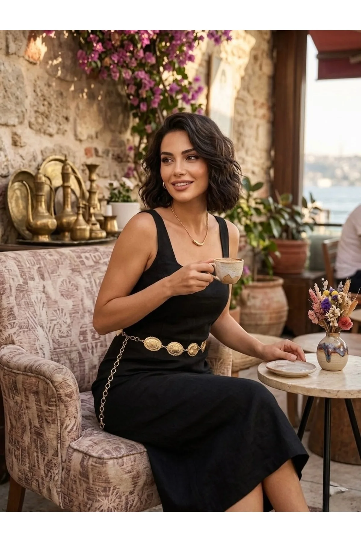 Papatya Gold Detaylı Kadın Bel Zinciri Bel Kemeri,Elbise Kemeri,Etek Kemeri,Pantolon Kemeri - Gold