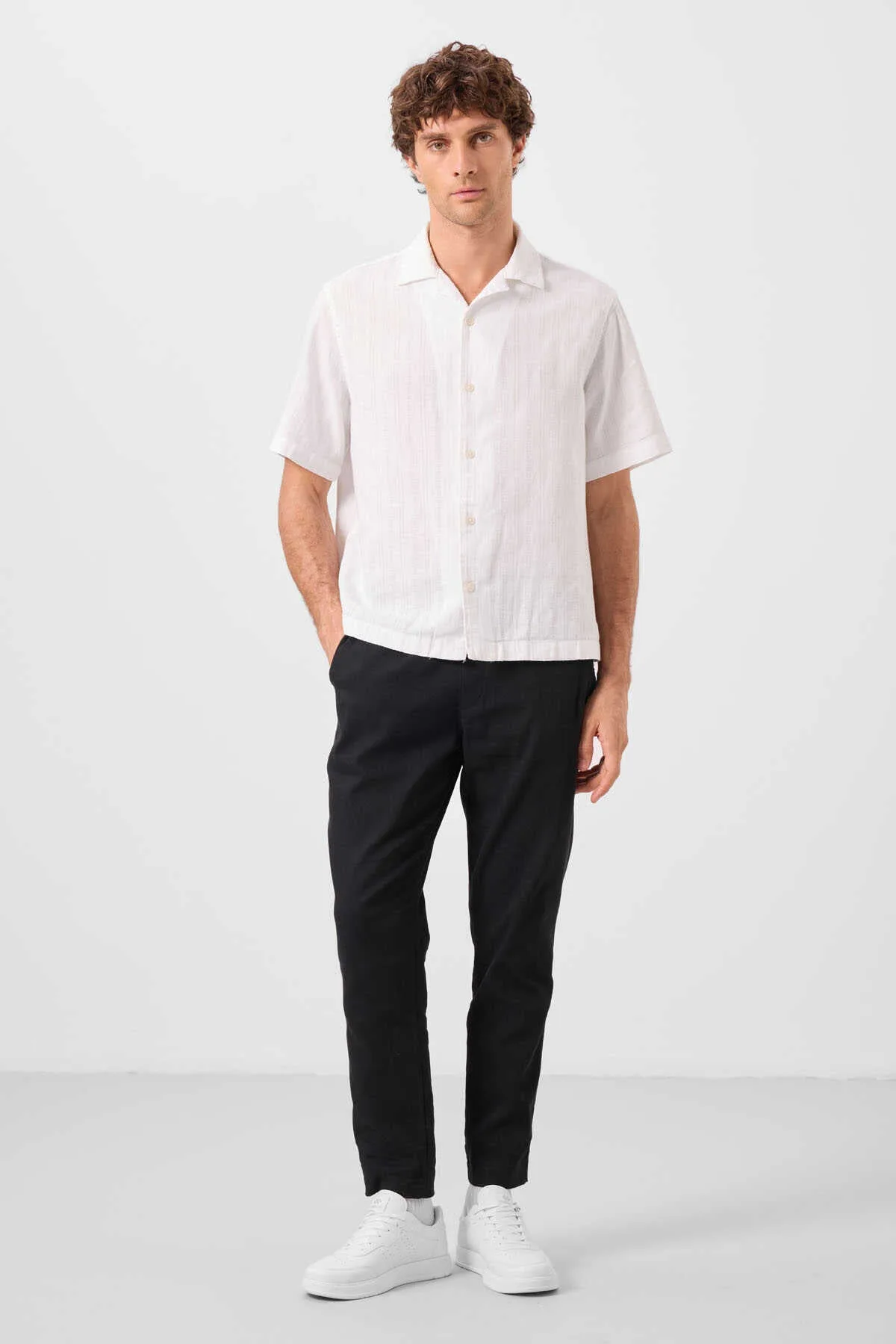 Tommylife Toptan Standart Fit Dokuma Hafif Esnek Chino Erkek Pantolon 82177 Siyah - Siyah