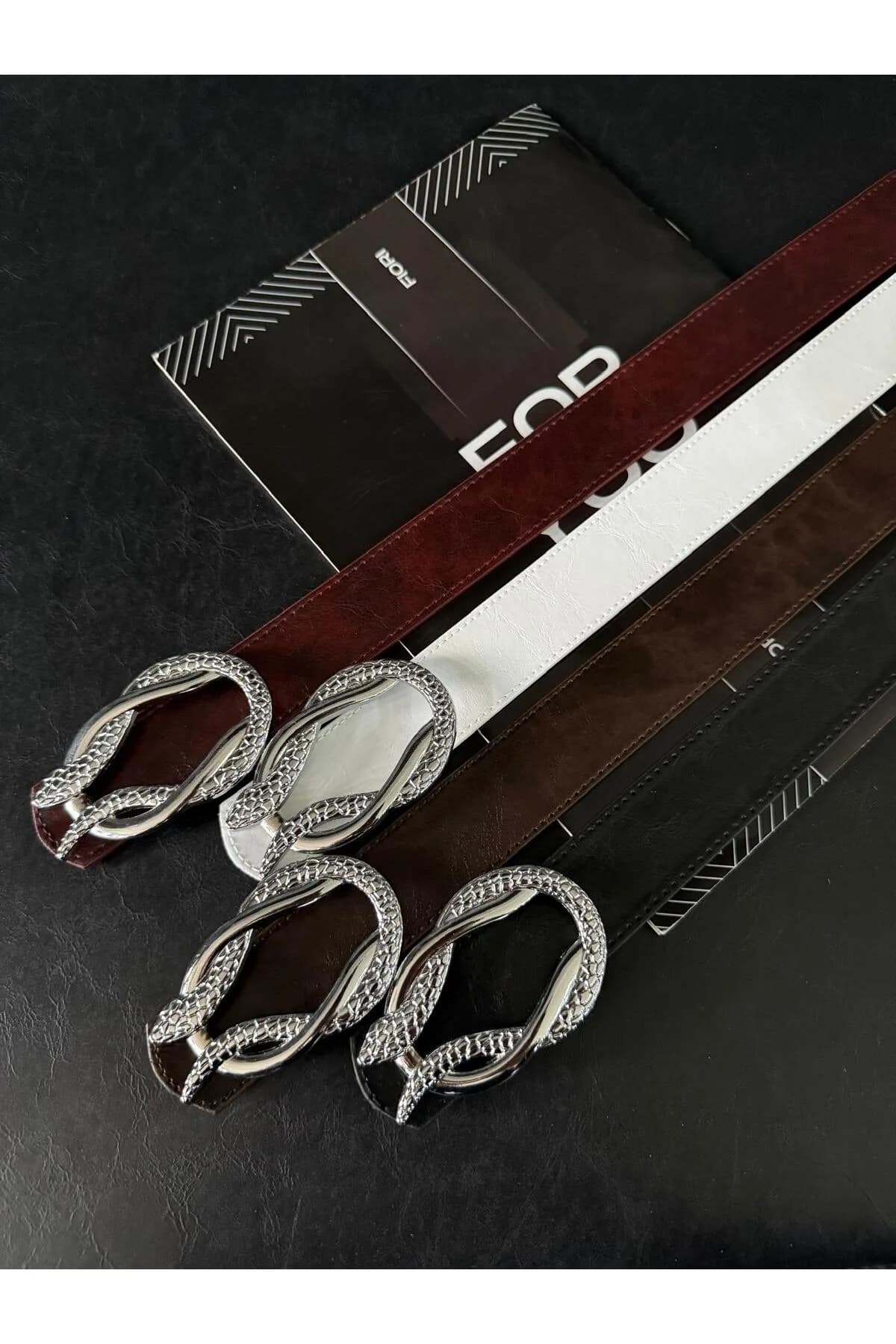 Yılan Tokalı Kadın Pantolon Kemeri, Ceket Kemeri, Elbise Kemeri, Gömlek Kemeri - Çok Renkli-Silver