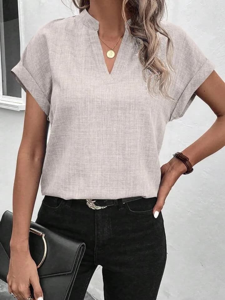 Kadın Kısa Kollu Hakim Yaka Sofya Bluz , 35750 - Bej