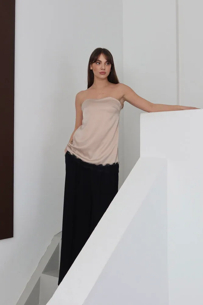 Topshow - Dantelli Straplez Saten Bluz