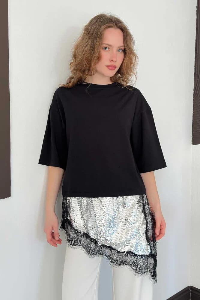 D 3064 PULLU DANTELLİ TİŞÖRT