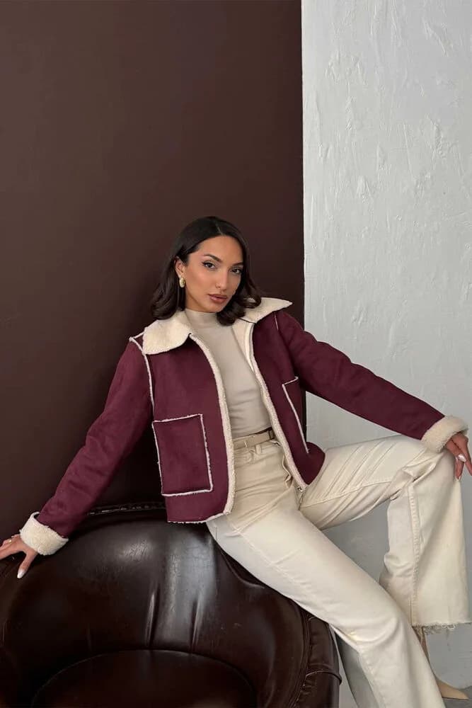 Topshow Topshow Bordo Süet Peluş Toptan Mont